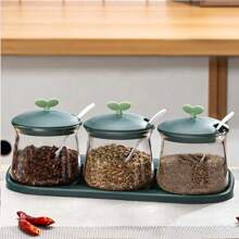 Three-Piece Kitchen Utensil Set Creative Sprouting Seasoning Pot, Glass Salt Shaker And Seasoning Set, Stylish And Practical. - 01 - View 2