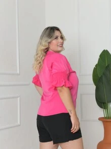 Plus Size Blouses - 玫紅色 - 查看 4