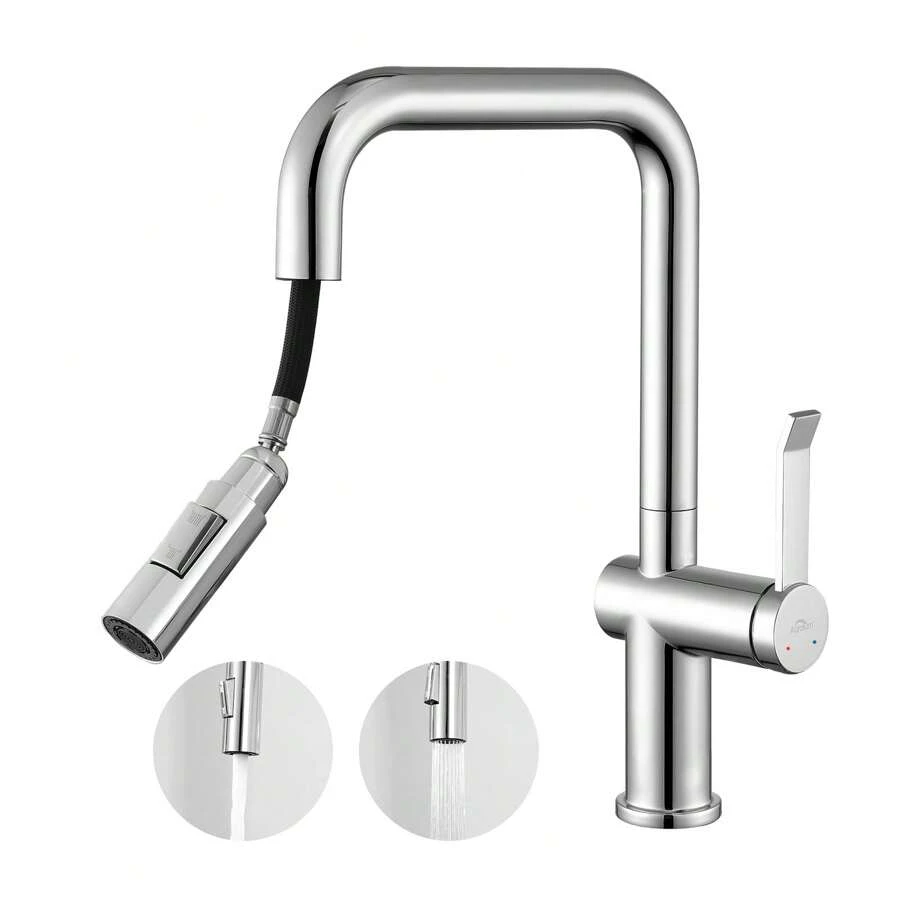 Auralum Max 2-Function Removable Kitchen Faucet, 360 Rotating Tap, Single-Handle Kitchen Sink Mixer Tap, Adjustable Hot And Cold Water - Silver - View 1