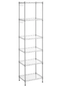 SONGMICS Étagère de Rangement en Métal à 6 Niveaux, Grilles Réglables en Hauteur, Garage, Cuisine, Salon, avec Planches en Plastique, 8 Crochets,  Charge Totale 120 kg, Argent - Argent - Voir 1