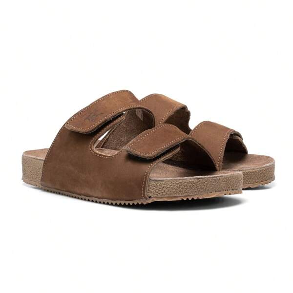 Sandália Marrom Birk Chinelo Café Com Tiras Adesivas Masculino