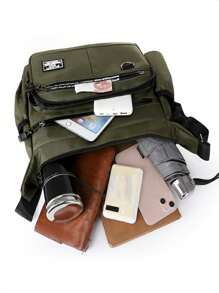 Mochila Crossbody Bandolera De Hombro Bolso Lateral Para Viajar Trabajo La Escuela Portátil Actividades Aire Libre Con Bolsillos - Negro - Ver 4