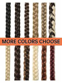 1個30英寸長的啡色編織馬尾辮接駁,直接纏繞式馬尾辮,天然柔軟合成髮結,適用於女性日常穿著 - 棕色 - 查看 8