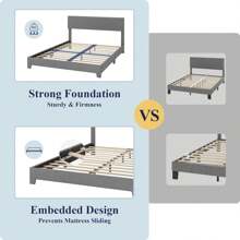 Allewie Full/Queen/King Size Bed Frame With Adjustable Headboard, Platform Bed With Wood Slats, Heavy Duty Mattress Foundation, No Box Spring Needed, Noise-Free, Easy Assembly * Bed Frame Queen Queen Bed Frame Bed Frame Full Full Size Bed Frame King Size Bed Frame Twin Bed Frame Room Decor Home Decor Christmas Decor Bedroom Decor Valentine Day Decor Storage Living Room Decor Furniture House Decor - Màu Xám nhạt - Xem 6