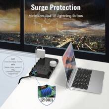 Power Strip Surge Protector 22 AC Multiple Outlets, 2100 Joules, 1875W/15A, 6.5Ft Flat Plug Heavy Duty Extension Cord For Home, Office, Dorm, Gaming Room, Black - màu đen - Xem 5