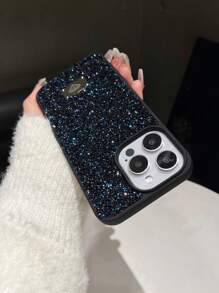 Sparkly Sequin Black Basic Phone Case Shiny Glitter Rhinestone 1PC Black Ab Color Skin-Like Full Rhinestone Anti-Fall 2-In-1 Phone Case Compatible With IPhone 15 Pro Max Waterproof Shockproof Scratch Resistant Birthday Party Gift - Black - View 6