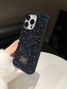 Sparkly Sequin Black Basic Phone Case Shiny Glitter Rhinestone 1PC Black Ab Color Skin-Like Full Rhinestone Anti-Fall 2-In-1 Phone Case Compatible With IPhone 15 Pro Max Waterproof Shockproof Scratch Resistant Birthday Party Gift - Black - View 5