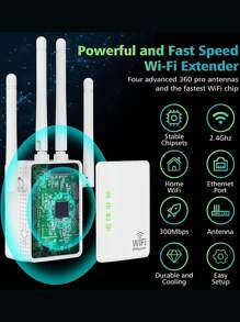 WiFi Extender Signal Booster For Up To 5,000 M² And 45 Devices, WiFi Range Extender, Long Range Amplifier With Ethernet Port, Access Point, 1-Button Setup, Alexa Compatible - White - View 3