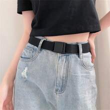 1pc Multicolor Unpunched Canvas Belt With Buckle, Unisex Korea Simple Style All-Match Belt Without Metal, Suitable For Daily Wear For Students With Ins Style. - Multicolor - View 10