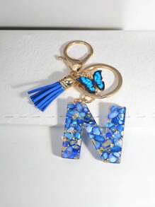 1 Miếng Không giới tính Dễ thương Tua Loại bướm Polyresin Chữ cái Móc chìa khóa , Cái túi Đồ trang trí , Hoàn hảo Qủa tặng Đối với Bạn - Xanh đậm - Xem 18
