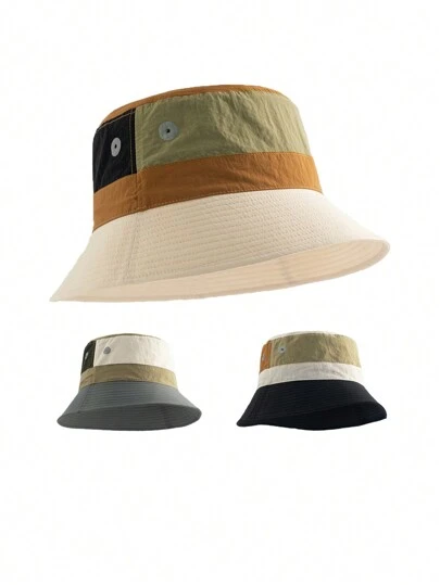 1pc Men's Vintage Color Splicing Adjustable Sunshade, Sweat-Absorbing & Quick-Drying Bucket Hat, Suitable For Traveling, Mountaineering Casual