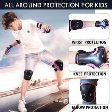 6入組護膝、護肘、護腕保護套裝,適用於溜冰板、滑板、電動滑板車、滾輪溜冰者,2-9歲皆可 - 粉色 - 查看 2