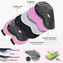 6入組護膝、護肘、護腕保護套裝,適用於溜冰板、滑板、電動滑板車、滾輪溜冰者,2-9歲皆可 - 粉色 - 查看 5