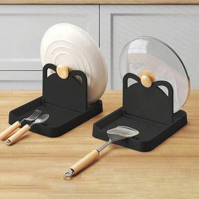 1個多功能可折疊鍋蓋架,匙蓋座,防熱罩架,廚房用具置物架