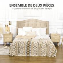 HOMCOM Lot de 2 tables de chevet, tables d'appoint, 2 tiroirs avec façades aspect cannage rotin, style bohème, tables de nuit, pieds en bois de pin, naturel - Nude - Voir 7