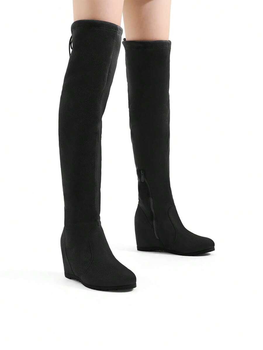 Women's Black Faux Suedes Over The Knee Thigh High Boots - 黑色 - 查看 1