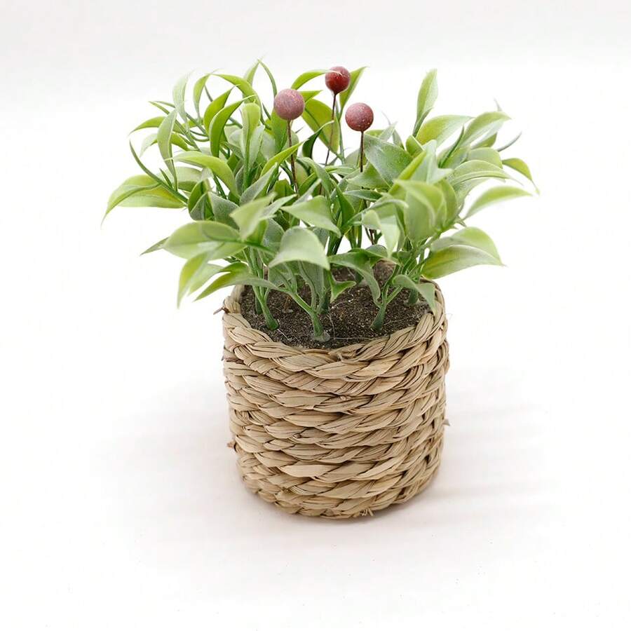 1入組盆栽植物，人造花卉裝飾，適用於家居和旅館裝飾，桌面裝飾，逼真的綠色植物用於花藝藝術，婚禮裝飾，室內外裝飾，客廳，臥室，辦公室裝飾 - 綠色 - 查看 1
