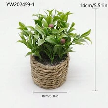 1入組盆栽植物，人造花卉裝飾，適用於家居和旅館裝飾，桌面裝飾，逼真的綠色植物用於花藝藝術，婚禮裝飾，室內外裝飾，客廳，臥室，辦公室裝飾 - 綠色 - 查看 2