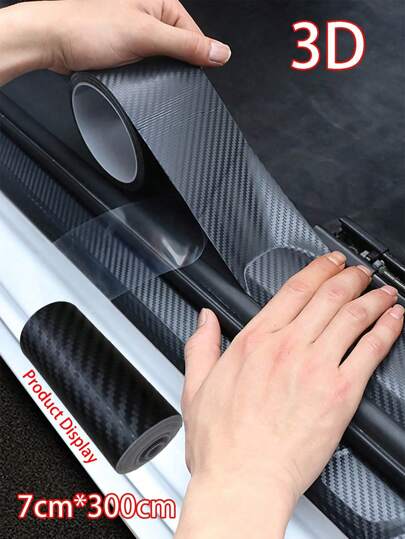 1pc Black Carbon Fiber Style 7cm*300cm Car Door Sill Guard Protector Strip For Diy And All Car Models