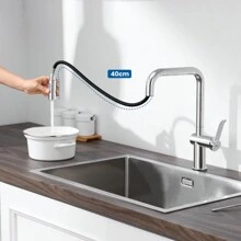 Auralum Max 2-Function Removable Kitchen Faucet, 360 Rotating Tap, Single-Handle Kitchen Sink Mixer Tap, Adjustable Hot And Cold Water - Silver - View 2