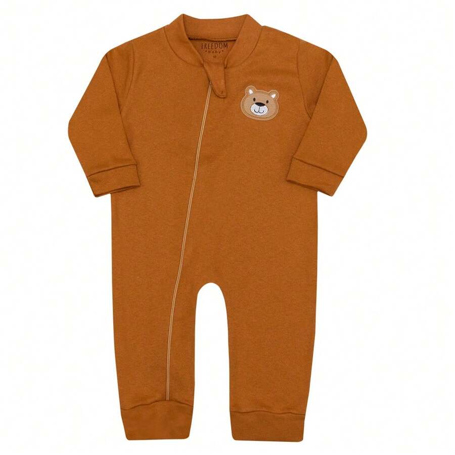 Macacão Bebê Infantil Algodão Manga Longa Menino Romper - Caramelo - Visão 1