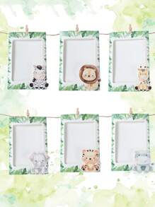 1 Set DIY Jungle Animal Style Paper Photo Card Set, Birthday Party Wall Hanging Decoration Photo Set, Cute Jungle Animal Pattern Birthday Party Commemorative Photo Display Photo Hanging Decoration Set, Party Background Decoration Supplies, Suitable For Displaying 4-Inch&6-Inch Photos, Hunting Themed Birthday, Birthday Party Room Wall Decoration, Photo Frame, Banner, Including Clip, Fine Hemp Rope, Double-Sided Tape