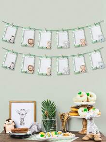 1 Set DIY Jungle Animal Style Paper Photo Card Set, Birthday Party Wall Hanging Decoration Photo Set, Cute Jungle Animal Pattern Birthday Party Commemorative Photo Display Photo Hanging Decoration Set, Party Background Decoration Supplies, Suitable For Displaying 4-Inch&6-Inch Photos, Hunting Themed Birthday, Birthday Party Room Wall Decoration, Photo Frame, Banner, Including Clip, Fine Hemp Rope, Double-Sided Tape