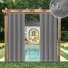 Tenda da esterno superiore e inferiore con occhielli, antivento, impermeabile, protezione solare, veranda, cabana, portico, gazebo - Grigio Chiaro - Visualizzare 2