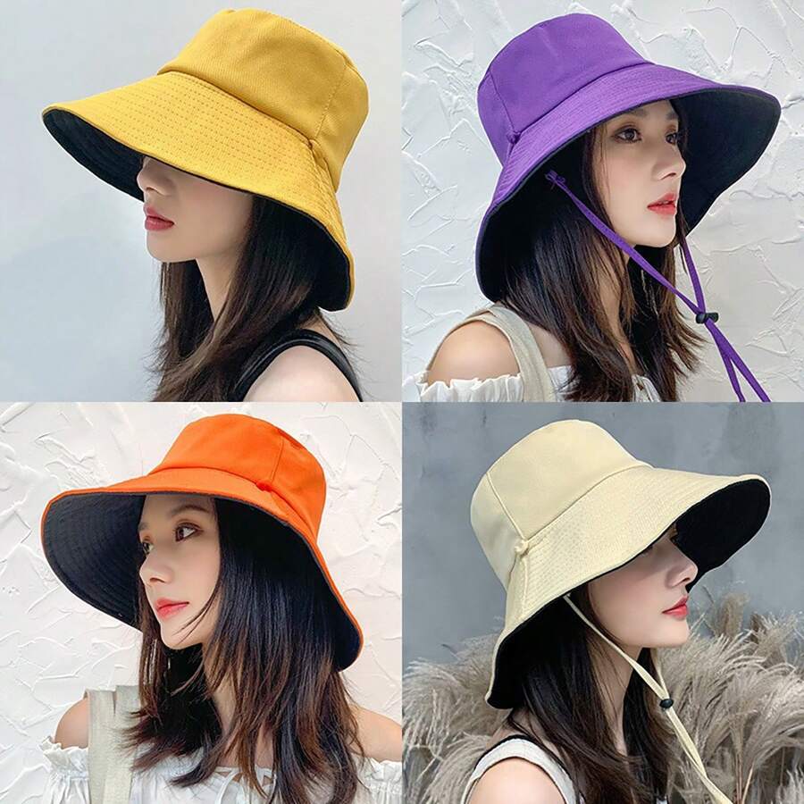 New Spring Summer Style Women's Double-Sided Outdoor Bucket Hat, Sun Hat, Fashionable, Versatile, With Large Brim Casual - Bird's Eye Bucket Hat - View 1