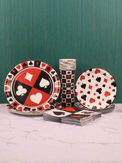 50pcs Party Tableware Set. Chess And Card Party Theme Set, Suitable For Family Gatherings, Camping And Outdoor Parties.