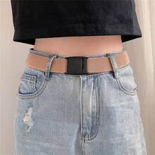 1pc Multicolor Unpunched Canvas Belt With Buckle, Unisex Korea Simple Style All-Match Belt Without Metal, Suitable For Daily Wear For Students With Ins Style. - Multicolor - View 7