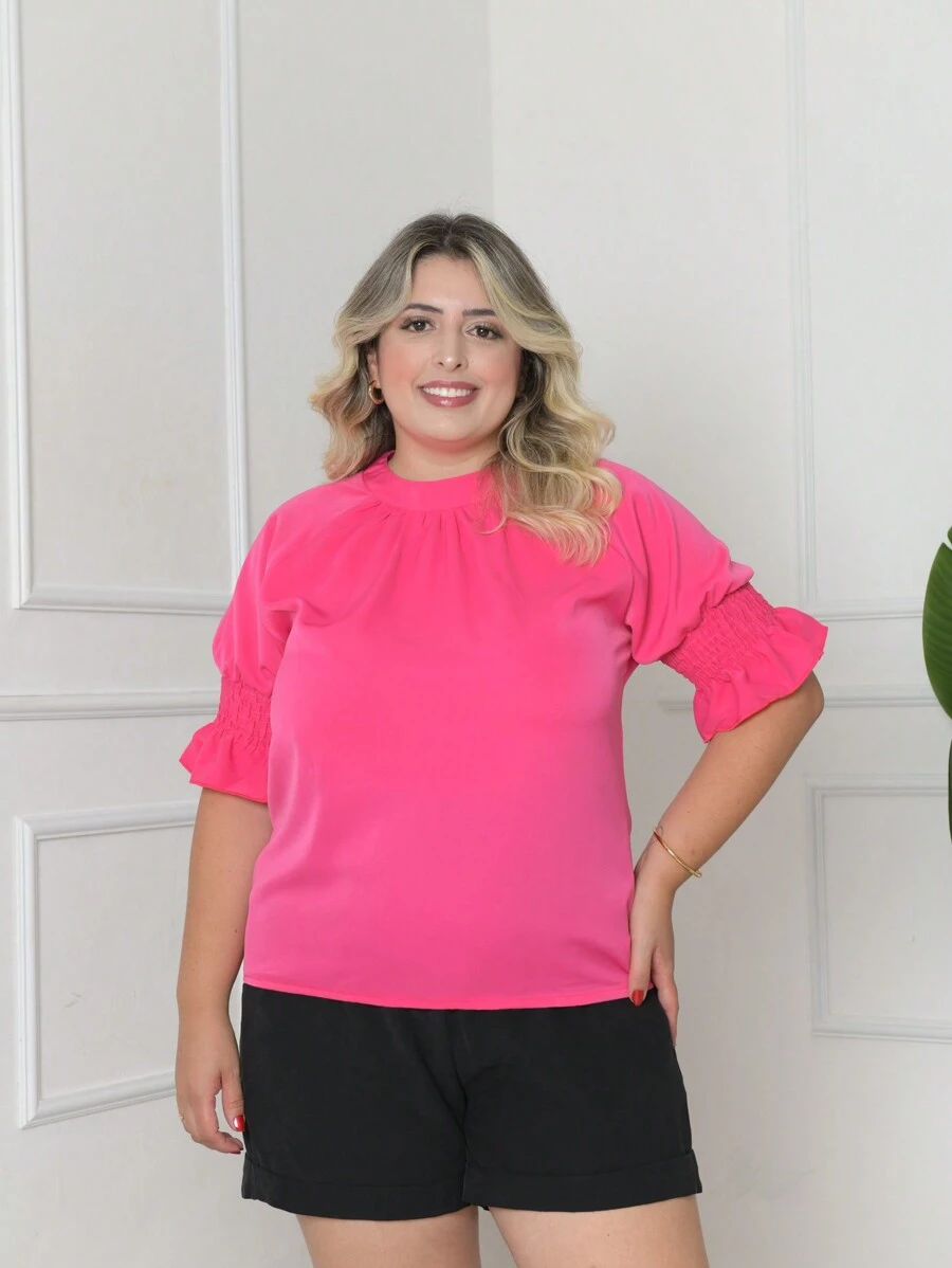 Plus Size Blouses - 玫紅色 - 查看 1