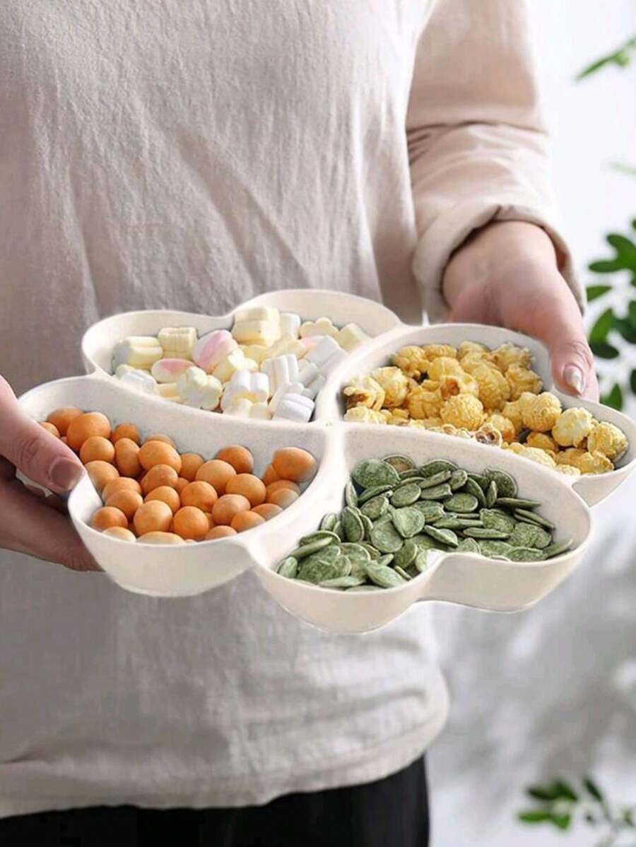 1 Peça Bandeja De Aperitivos, Pratos Divididos Para Servir Batatas Fritas E Molhos Inquebráveis, Prato De Servir Em Forma De Coração Para 4 Compartimentos Para Nozes, Doces, Frutas Secas, Saladas E Lanches