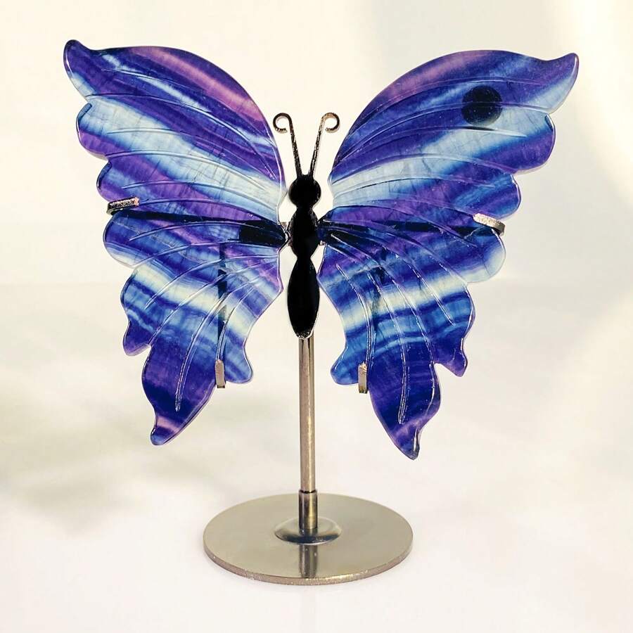 一對天然水晶彩虹螢石石蝴蝶翅膀家用蝴蝶裝飾品天然水晶寶石水晶用於治療。