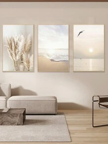 3PCS/1SET  Nordic Minimalist Sunset Landscape Hanging Paintings, Plant And Flower Living Room Painting Cores No Frame