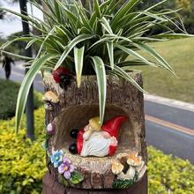 1入組/個紅帽小矮人花盆庭院雕像花園糯米糍裝飾雕塑樹脂戶外裝飾,獨特的花卉種植盆,庭院用品,假日用品,樹脂工藝藝術品適用於露台,草坪,庭院藝術裝飾 - 灰色 - 查看 8