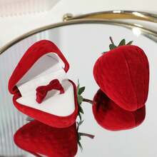 1pc Strawberry Ring Box Strawberry Shaped Velvet Ring Jewelry Storage Box Gift Box,Ring Earrings Jewelry Counter Display Props(Ringless) - Without Ring - View 10