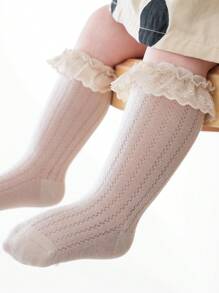 1pc Soft Breathable Lace Trimmed Over-The-Knee Princess Style Toddler Girl Socks With Hollow Out Design