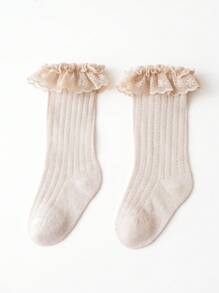 1pc Soft Breathable Lace Trimmed Over-The-Knee Princess Style Toddler Girl Socks With Hollow Out Design