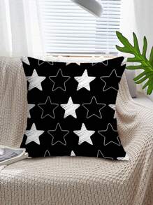 1 Peça Fronha Simples Com Estampa De Pentagrama Preto E Branco Para Decoração De Casa (sofá, Cama, Etc.)