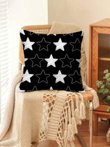 1 Peça Fronha Simples Com Estampa De Pentagrama Preto E Branco Para Decoração De Casa (sofá, Cama, Etc.)