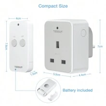 Remote Control Sockets, TESSAN Remote Control Plug Socket, Remote Socket With 30m Operating Range, Programmable Wireless Plug With Remote Control For Household Appliances, 1 Pack Socket And 1 Remote - Grey - View 3