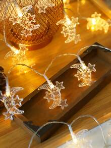 1串1.5/3米室内装饰塑料星月灯串，电池供电，家居装饰星光灯，适用于卧室、墙面装饰、婚礼派对节日装饰、斋月装饰 - 星月 - 查看 4