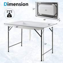 Gymax 4FT Folding Ice Bin Table Outdoor Ice Cooler Table W/ Matching Skirt Party BBQ