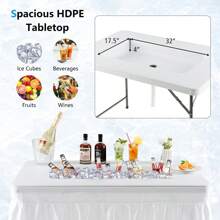 Gymax 4FT Folding Ice Bin Table Outdoor Ice Cooler Table W/ Matching Skirt Party BBQ