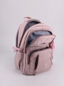 Stor Kapacitet Enkel design Enfärgad Studerande Ryggväskor , Mångsidig , , Perfekt För Tillbaka Till Skolan Säsong , Mitten & Gymnasium Studenter , Campus Axelväskor Med Hängande dekoration Tillbehör - Rosa - Visa 2