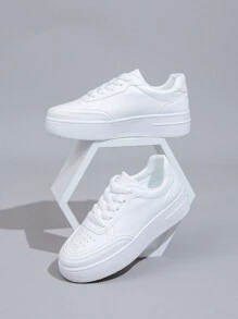 Fashionable Couple Style White Sneakers With Front Lace-Up Design For Casual, Student Skateboarding