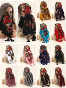 女士印花傳統頭巾圍巾,冬季多功能保暖防塵口罩頸圍,女士日常頭巾博霍風格