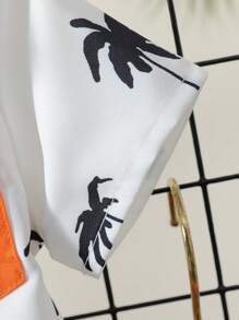 Baby Boys' Casual Coconut Tree Print Short Sleeve Shirt And Shorts Set, Suitable For Vacation In Summer