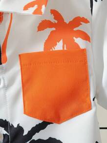 Baby Boys' Casual Coconut Tree Print Short Sleeve Shirt And Shorts Set, Suitable For Vacation In Summer